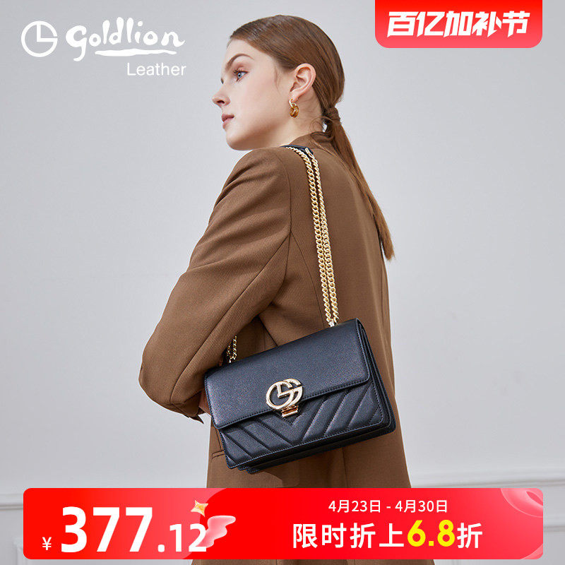 金利来女包2026年新款时尚链条真皮小方包轻奢小香风单肩斜挎包潮