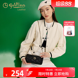 金利来2025新款 百搭斜挎包女菱格圆筒包轻奢链条包真皮腋下包包潮