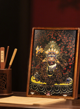 观互禅院藏式佛像摆台画黑玛哈嘎拉唐卡佛像摆台画桌面装饰家居画