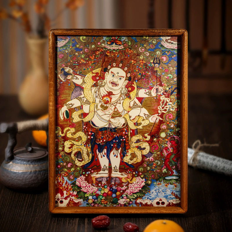 观互禅院手工錾刻铜雕画白玛哈嘎拉唐卡桌面摆件家居装饰摆画摆台