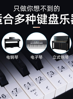 钢琴电子琴通用静电无胶钢琴贴纸五线谱简谱初学音符音标88琴键贴