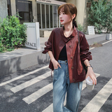 26早春安克拉红短款皮衣外套2C293-Q787-P150-K218，女装短外套，2C293