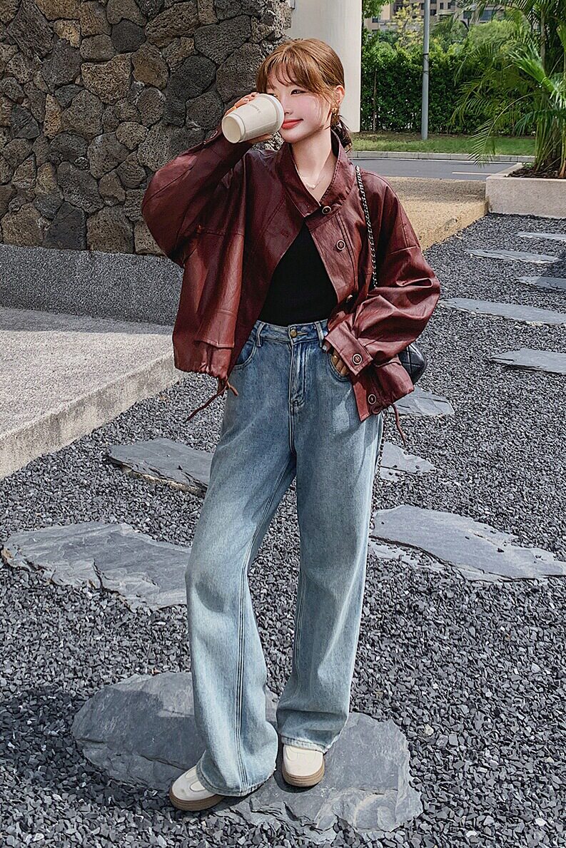 26早春安克拉红短款皮衣外套2C293-Q787-P150-K218,女装短外套,2C293