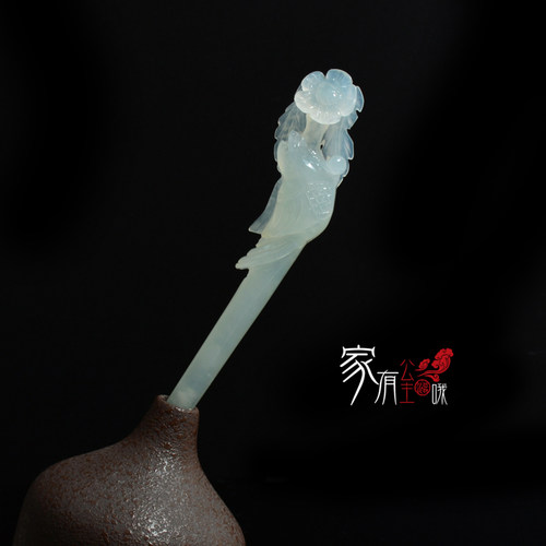 天然岫玉玉石发簪送女友礼物