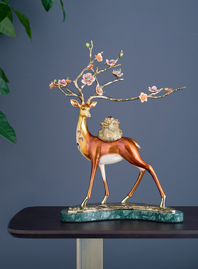 圣朗伦新中式梅花鹿招财福鹿珐琅彩摆件客厅家居玄关电视柜摆件鹿