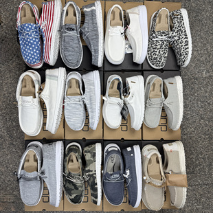 dude都德帆布鞋情侣款一脚蹬春夏季亚麻复古飞织时尚懒人鞋杂款