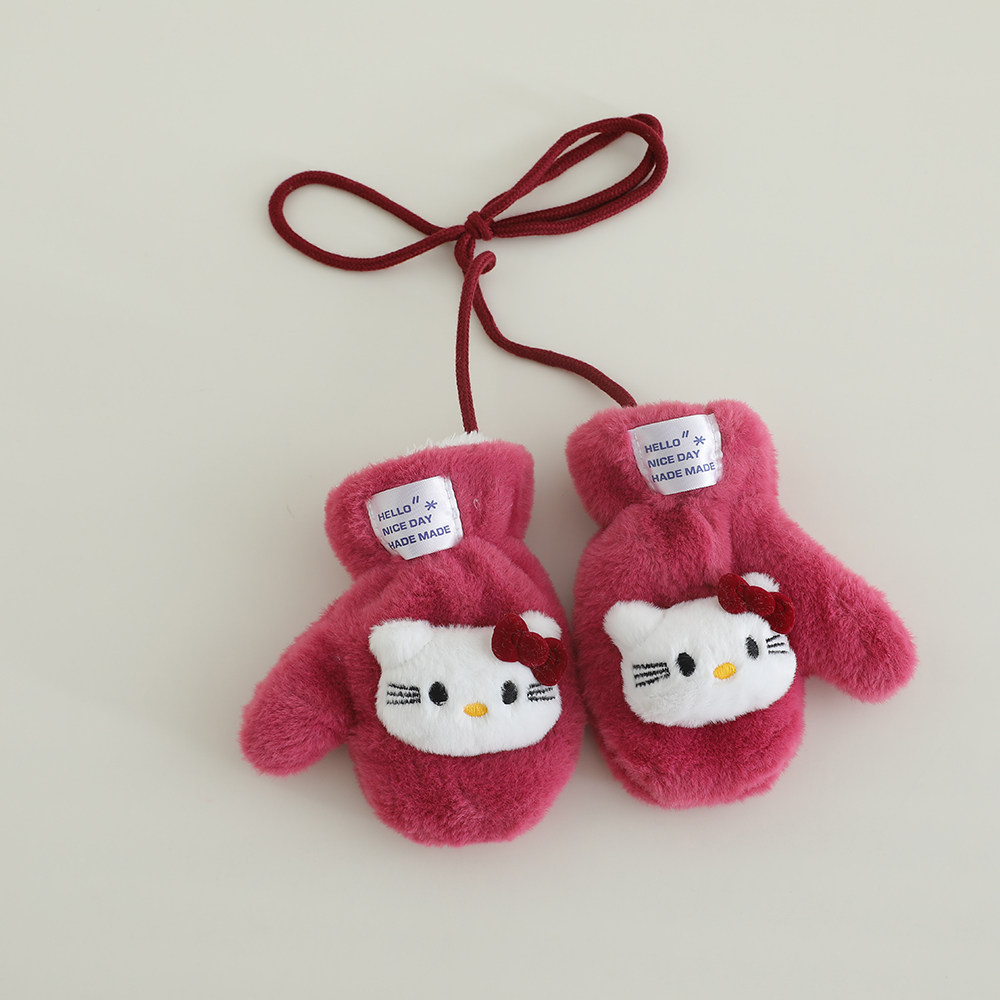 儿童手套秋冬季男女宝宝小孩卡通可爱加绒加厚保暖连指挂脖手套萌