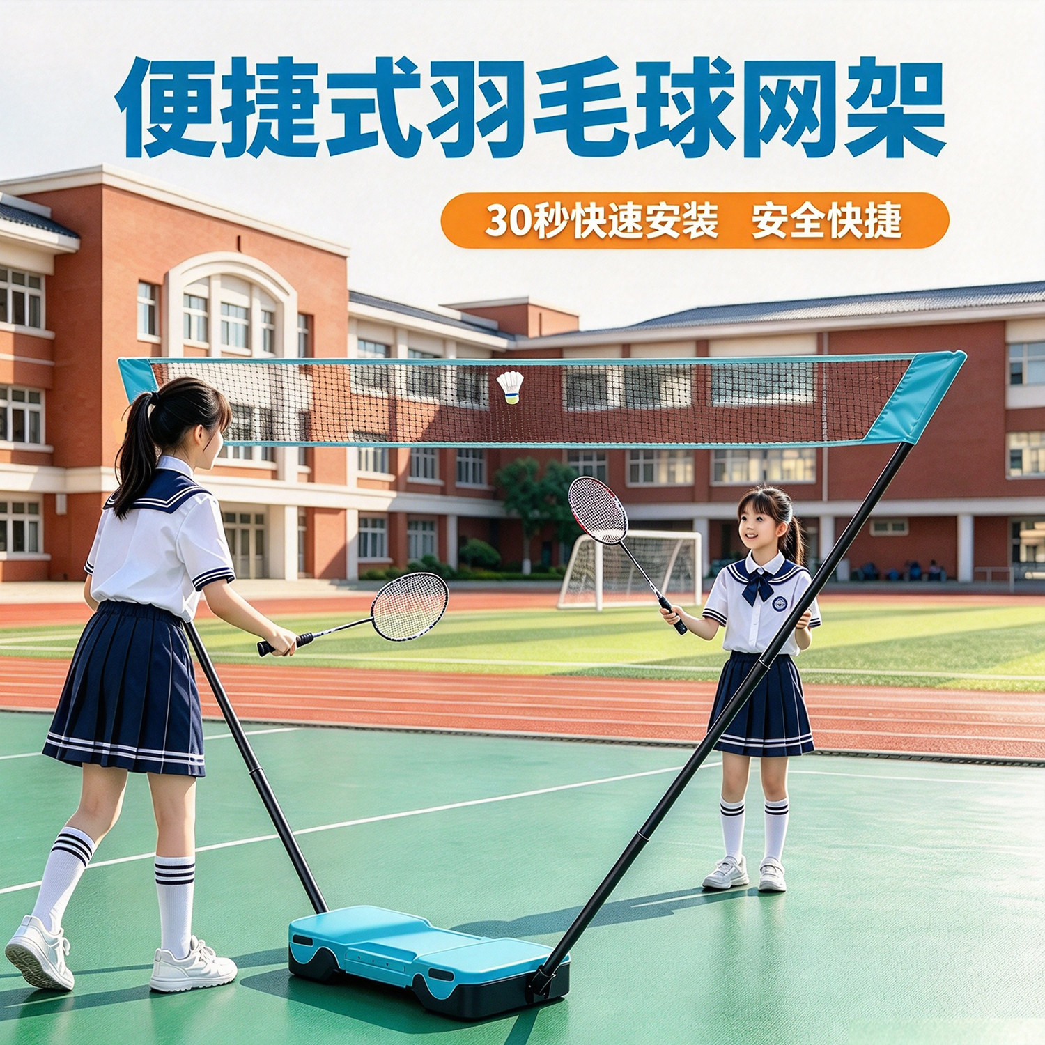 羽毛球网便携式网架学校家用训练支架户外简易移动标准折叠快开网