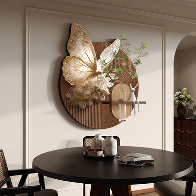 中古风蝴蝶高级感水培绿植客厅画