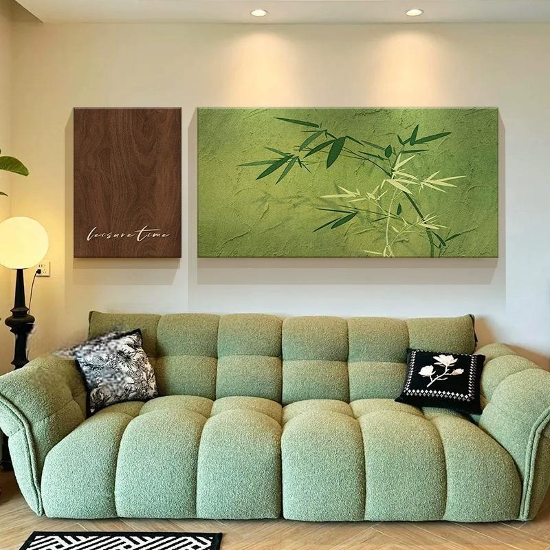 中古风竹子客厅沙发高档大气壁画