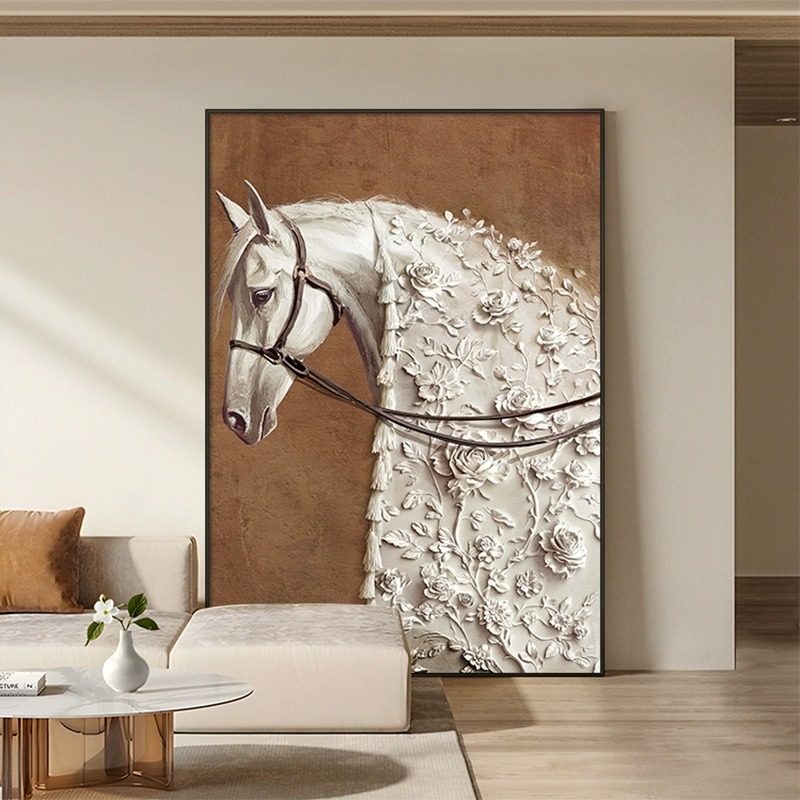 中古风高级感客厅装饰画马到成功沙发背景墙落地挂画入户玄关壁画,家居饰品,现代装饰画,淘宝优惠券,粉丝福利购,淘宝优惠卷