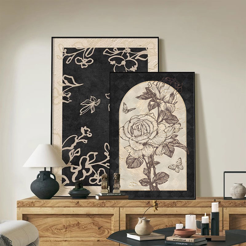 中古风桌面摆件画客厅装饰画法式复古艺术壁画沙发背景墙高级挂画图片