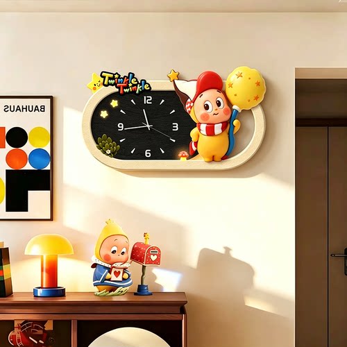 中古风星星人卡通创意客厅钟表画
