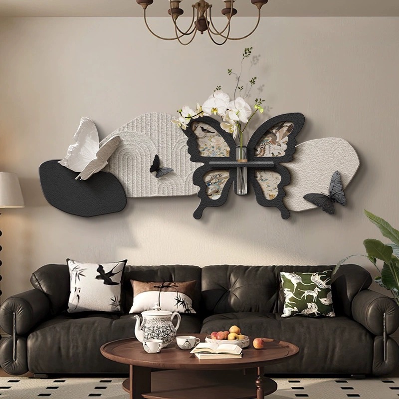 蝴蝶高级感中古水培绿植沙发壁画