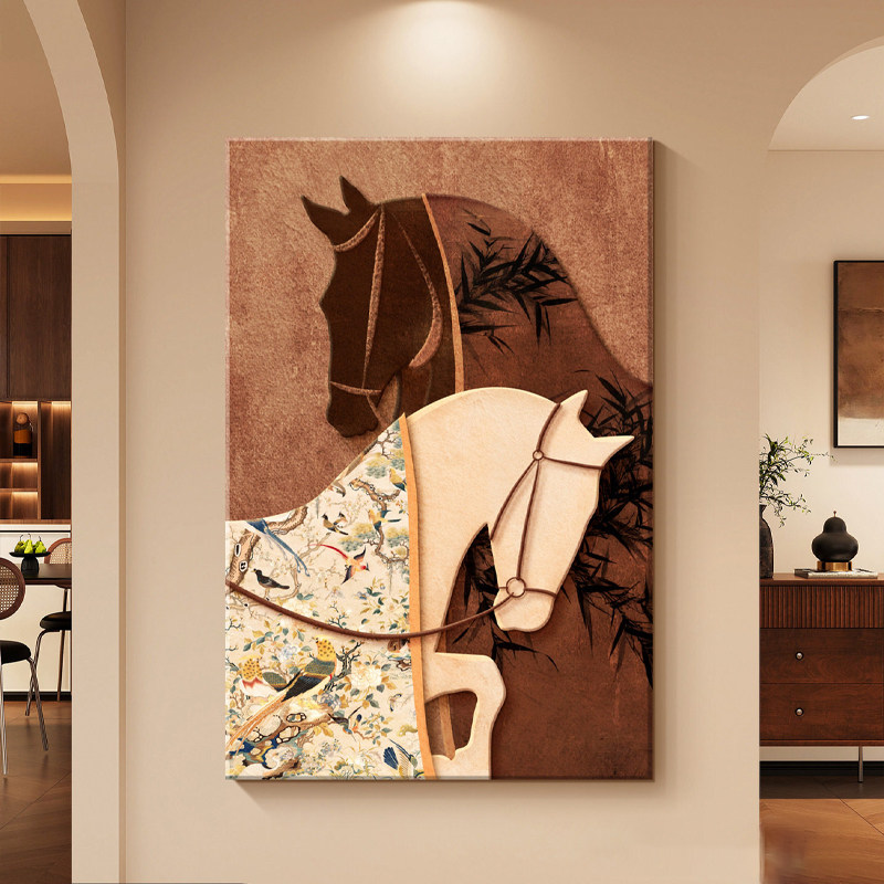 马到成功挂画入户玄关中古风装饰画客厅竖版法式复古走廊过道壁画,家居饰品,现代装饰画,淘宝优惠券,粉丝福利购,淘宝优惠卷