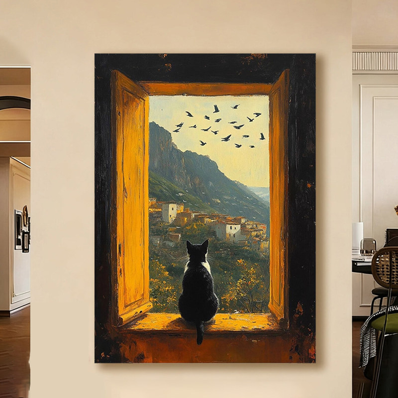 法式假窗户客厅玄关空间延生装饰画壁画卧室餐厅中古风挂画高级感
