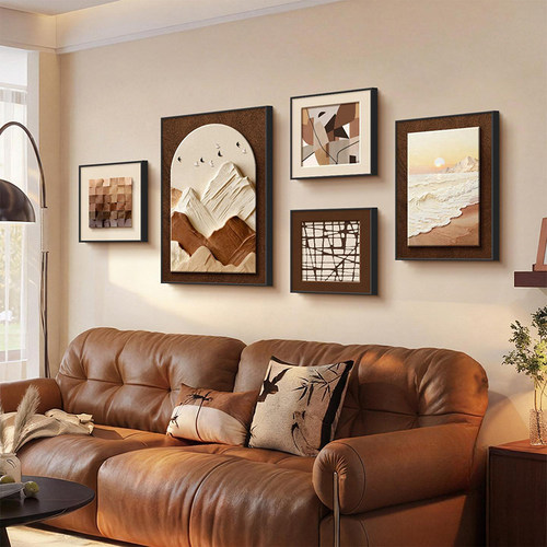 奶油中古风简约抽象山水高级挂画