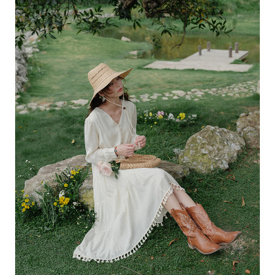 波西米亚长袖裙纯色流苏