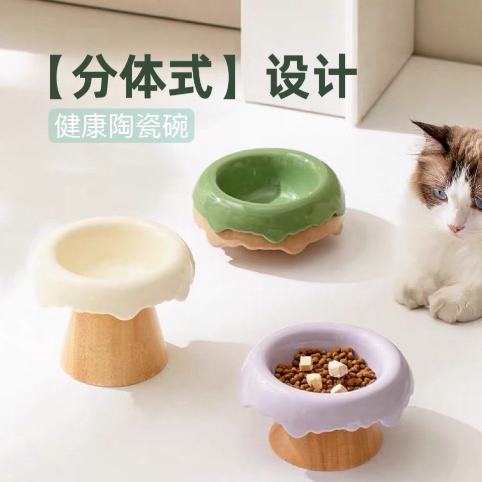 宠物陶瓷猫碗狗碗高脚防打翻猫咪粮碗狗食盆斜口护颈饮水碗雪糕碗 宠物/宠物食品及用品 猫狗碗/慢食碗 原图主图