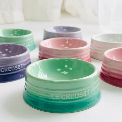 法式宠物猫狗釉下彩陶瓷食盆水碗6寸盘高脚护颈特价清仓微瑕