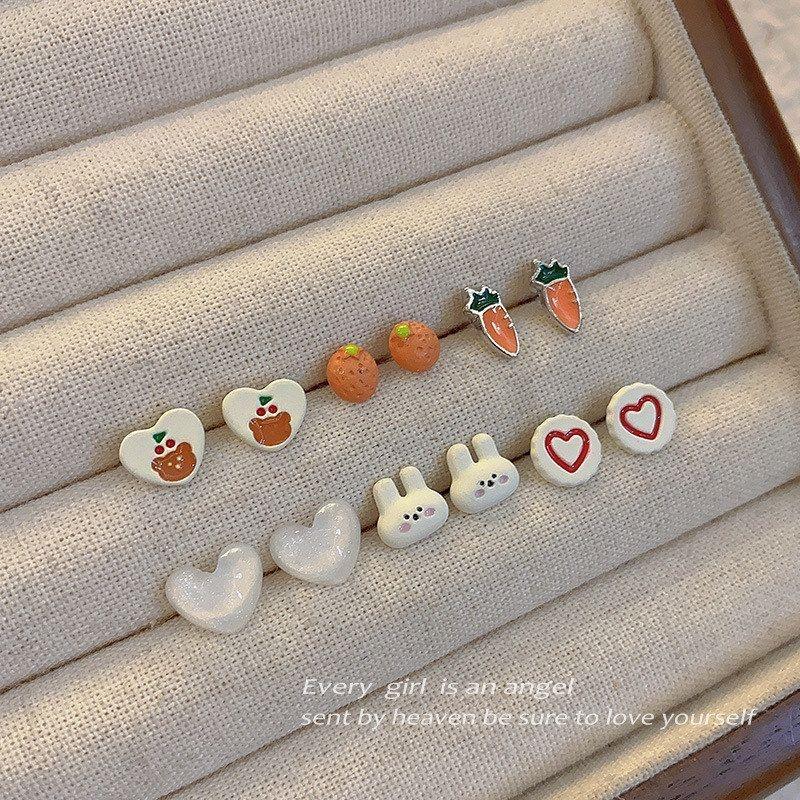 925银针套装兔子耳钉女2025新款可爱儿童养耳洞耳饰品耳环高级感