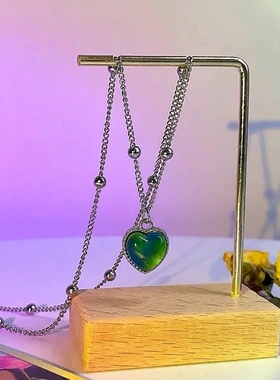 NICE 感温变色爱心项链女ins风小众设计新潮街拍锁骨链闺蜜项链