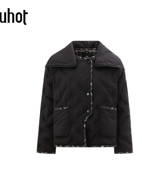 uhot诱货/黑色压绗线鹅绒羽绒服翻领超轻宽松保暖25新款UWWW1W433