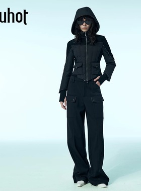 uhot/诱货黑色连帽修身鹅绒上衣短款廓形轻盈保暖25新款UWWW2W440