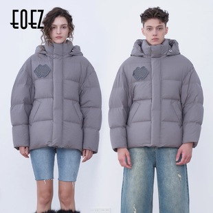 eoez灰/红色廓形轻奢鹅绒服女经典简约贴布绣LOGO男女同款EZY7112