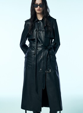 uhot诱货/黑色长款H廓形风衣立体肩章设计酷帅 配：腰带UWWA3W015