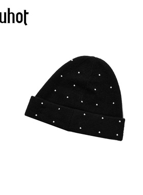 UHOT/诱货黑色钉珠羊毛针织帽保暖时尚百搭单品2025新款UWWW2P360