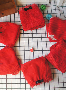 清仓回馈本命年大红色内裤女日系少女纯棉蕾丝边短裤喜庆红三角裤