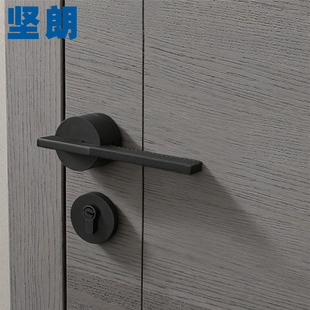 坚朗门锁卧室门锁暗装 把手静音分体锁真皮把手轻奢极简锁具58S47A