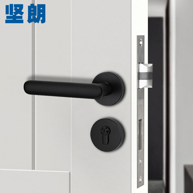 坚朗房门把手门锁黑色分体门锁图片