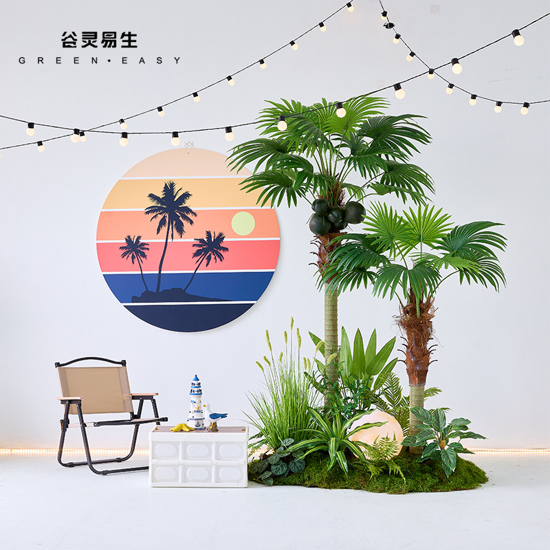 海洋风格仿真绿植造景 室内大型假植物装饰 夏季美陈仿真椰子树