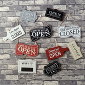 欧美式 复古店铺咖啡厅open双面木质门牌closed开关门WiFi密码 挂牌