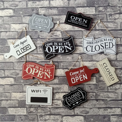 欧美复古店铺咖啡厅open双面门牌