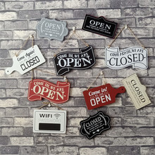 欧美式复古店铺咖啡厅open双面木质门牌closed开关门WiFi密码挂牌