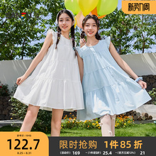 三福连衣裙女2025新款夏季甜美飞飞袖娃娃裙宽松短裙子女装499690