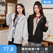 外套宽松慵懒风灰色上衣女装 三福卫衣开衫 连帽情侣款 秋季 2025新款