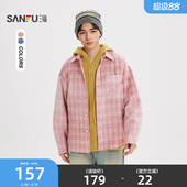 街潮复古翻领宽松上衣520702 蜡染格子长衬衫 三福2026春季 男士