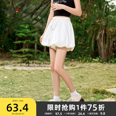 三福短裤女2025新款夏季松甜美洋气花苞裤小个子休闲黑色裤子女装