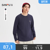 T恤男简约纯色宽松圆领上衣518881 小马刺绣长袖 三福2026春季 新款