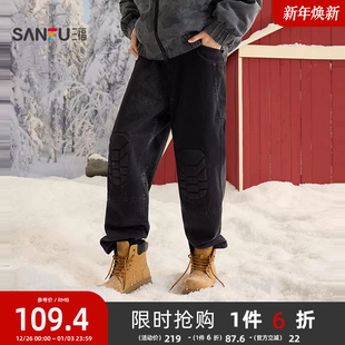 锥形宽松哈伦裤 膝盖机能设计牛仔裤 513422 男士 三福2025冬季
