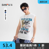 三福2026夏季 漫画图案背心街头休闲宽肩圆领上衣504045 男士
