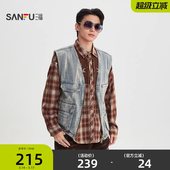 街潮宽松无袖 扎花大口袋牛仔马甲 外套518578 男士 三福2026春季