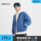 徽章刺绣带帽外套516584 假两件绒里飞行员夹克 三福2026春季 男士