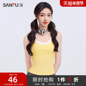 三福背心吊带内搭女2026新款 496853 上衣女装 夏季 撞色假两件时尚