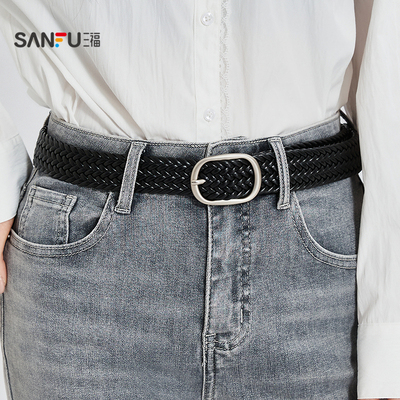 三福女皮带2026简约风编织PU经典腰间配饰搭配腰带521715