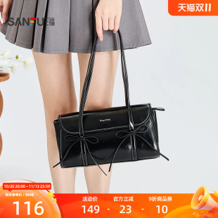 三福挎包秋季复古老钱芭蕾风法棍包miu系时尚单肩女包528565